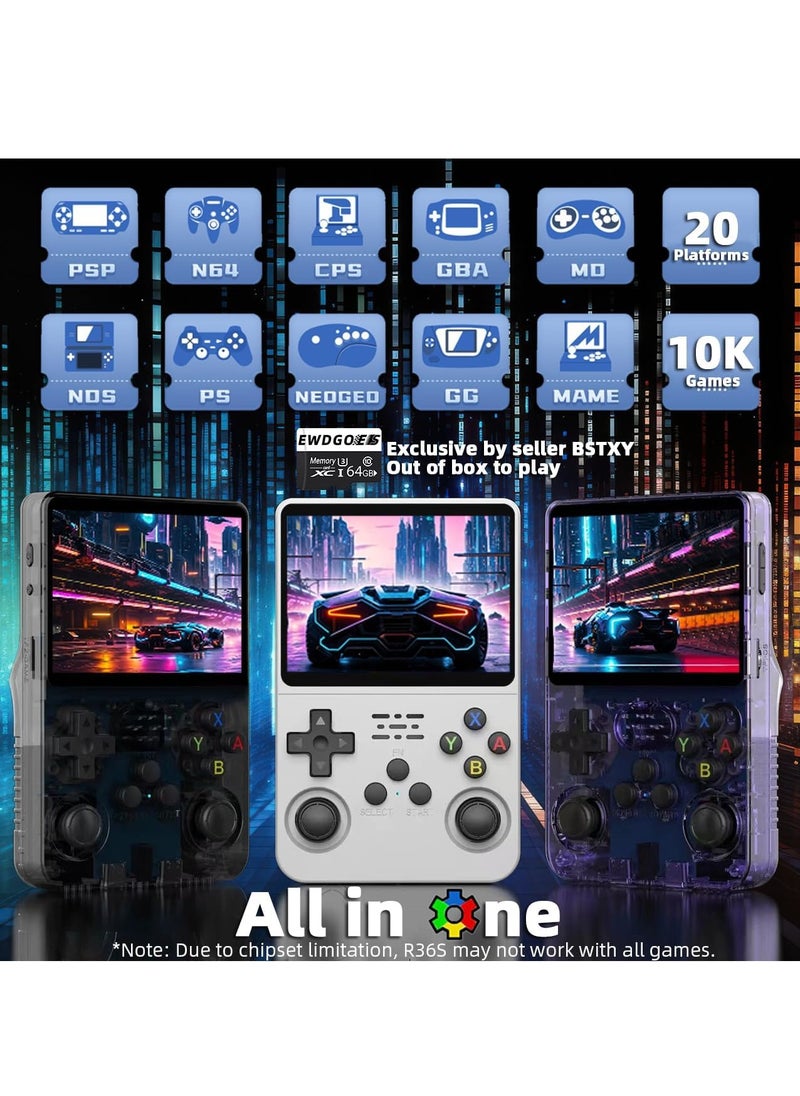 R36S Handheld Retro Gaming Console Linux System with 128G TF Card, Retro Video Game Console 3.5-inch IPS Screen (Purple, 128G)