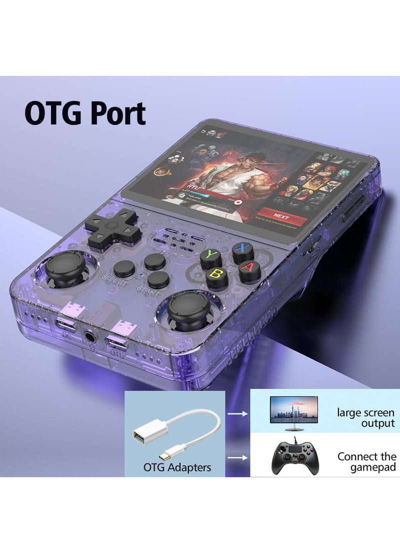R36S Handheld Retro Gaming Console Linux System with 128G TF Card, Retro Video Game Console 3.5-inch IPS Screen (Purple, 128G)