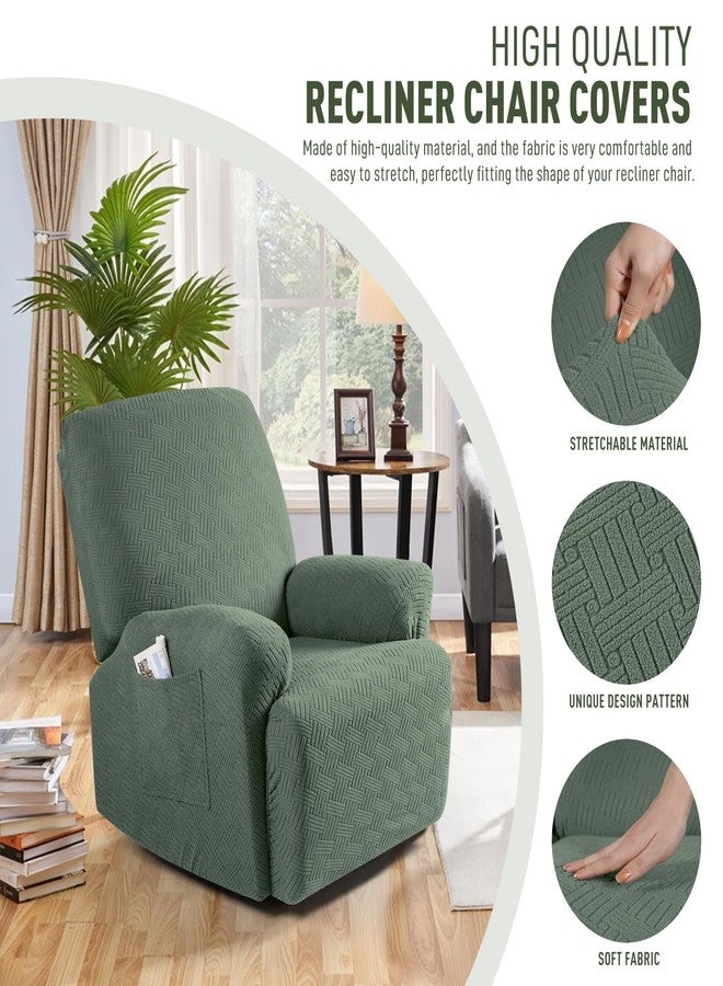 KinCam Recliner Covers, Stretch Reclining Chair Covers, Recliner Sofa Slipcovers Stripe Jacquard Recliner Couch Covers Furniture Protector Covers for Pet Kid (1 Seater, Greyish Green) - Image 5