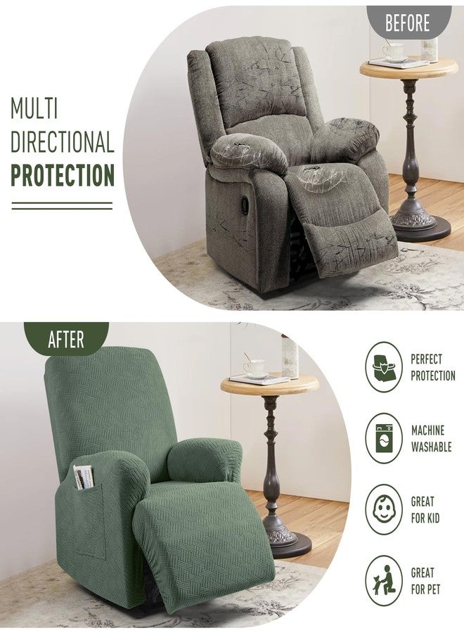 KinCam Recliner Covers, Stretch Reclining Chair Covers, Recliner Sofa Slipcovers Stripe Jacquard Recliner Couch Covers Furniture Protector Covers for Pet Kid (1 Seater, Greyish Green) - Image 4