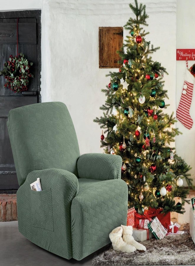 KinCam Recliner Covers, Stretch Reclining Chair Covers, Recliner Sofa Slipcovers Stripe Jacquard Recliner Couch Covers Furniture Protector Covers for Pet Kid (1 Seater, Greyish Green) - Image 2