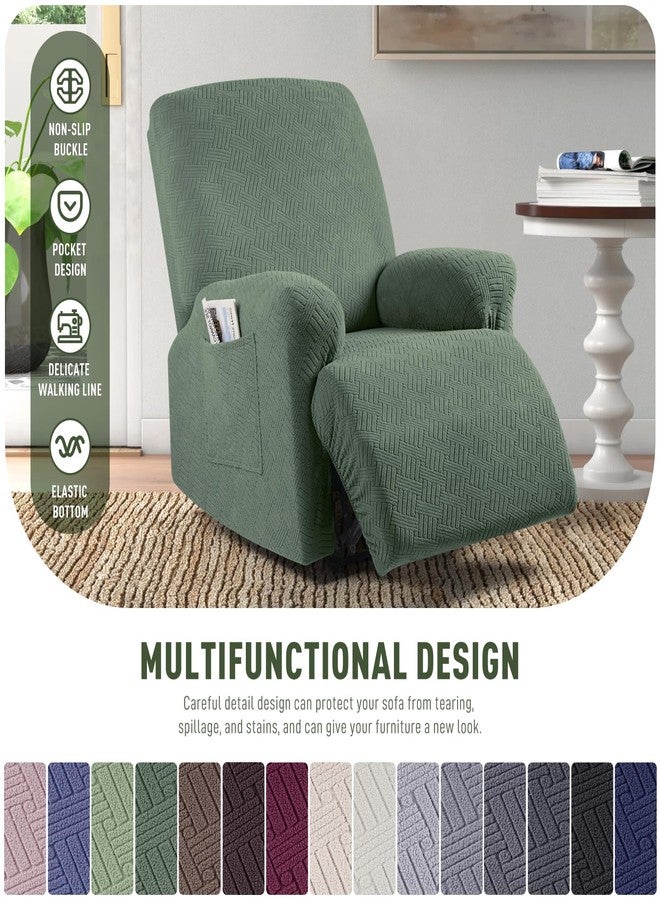 KinCam Recliner Covers, Stretch Reclining Chair Covers, Recliner Sofa Slipcovers Stripe Jacquard Recliner Couch Covers Furniture Protector Covers for Pet Kid (1 Seater, Greyish Green) - Image 3