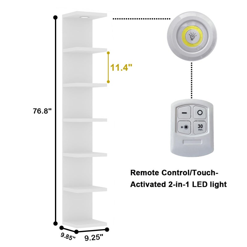 LitaEther Versatile 7 Tier Wall Shelf Unit,White Lack Wall Shelf,Display Floating Shelf with LED Remote Control Light - Image 1
