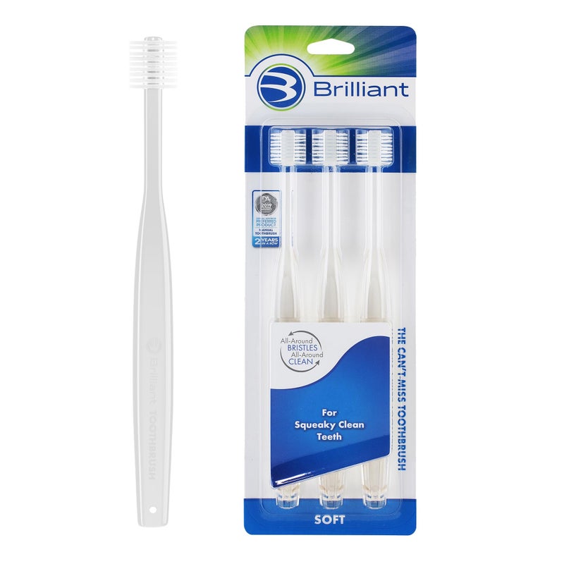 Brilliant Oral Care Adult Toothbrush with Soft Bristles Round Head and AllAround Clean for Teeth and Gums Clear 3 Pack - Image 3