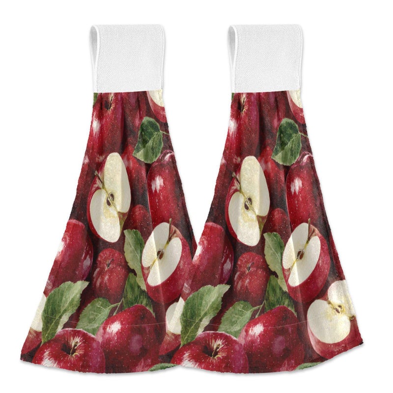 Red Apples Kitchen Hanging Towel 12 x 17 Inch Natural Tropical Fruits Leaves Hand Tie Towels Set 2 Pcs Tea Bar Dish Cloths Dry Towel Soft Absorbent Durable for Bathroom Laundry Room Decor
