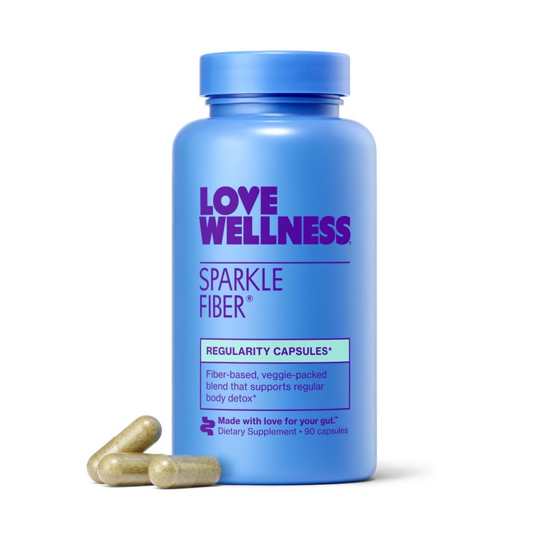 Love Wellness Sparkle Fiber | Fiber Supplement with Digestive Enzymes | Greens Superfood Powder & Psyllium Husk Powder | Promotes Gut Health for Women | Regularity & Bloating Relief | 90 Count - Image 1