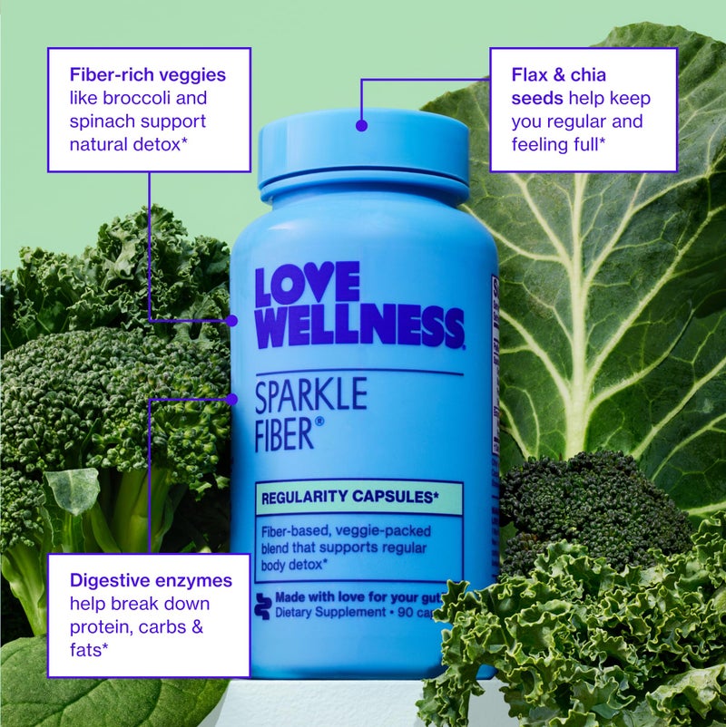 Love Wellness Sparkle Fiber | Fiber Supplement with Digestive Enzymes | Greens Superfood Powder & Psyllium Husk Powder | Promotes Gut Health for Women | Regularity & Bloating Relief | 90 Count - Image 4