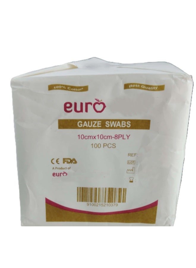 ضمادات شاش فاخرة من 8 طبقات 10x10 سم - 100 ضمادة - ضمادات ناعمة وماصة للعناية بالجروح