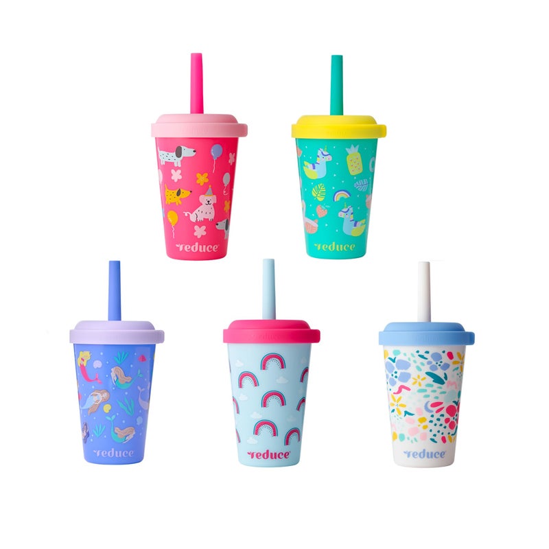 REDUCE GoGo's Kids Portable Tumbler Cups with Lids and Spill-Proof Straws - 5 Pack of Stackable 12 oz Tumblers with Twist-On Lids - Easy Storage  Dishwasher Safe - Serendipity Set - Image 1