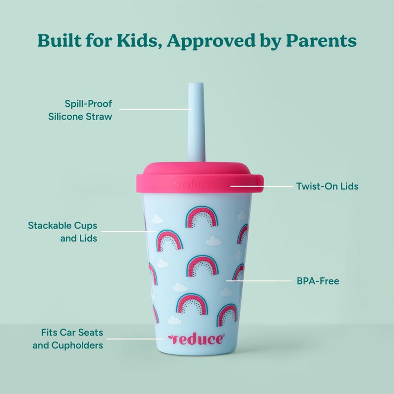 REDUCE GoGo's Kids Portable Tumbler Cups with Lids and Spill-Proof Straws - 5 Pack of Stackable 12 oz Tumblers with Twist-On Lids - Easy Storage  Dishwasher Safe - Serendipity Set - Image 5