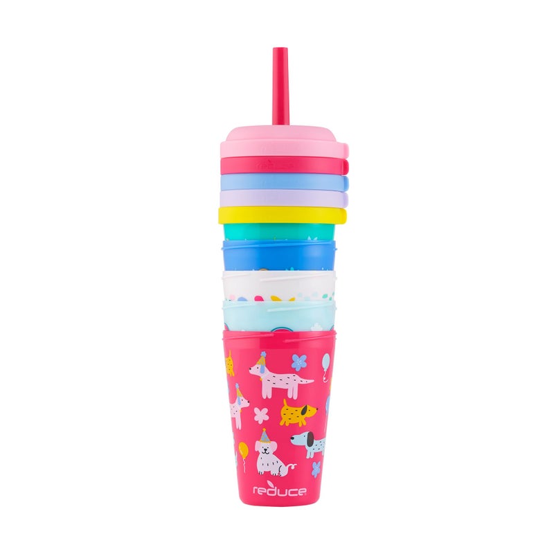 REDUCE GoGo's Kids Portable Tumbler Cups with Lids and Spill-Proof Straws - 5 Pack of Stackable 12 oz Tumblers with Twist-On Lids - Easy Storage  Dishwasher Safe - Serendipity Set - Image 4