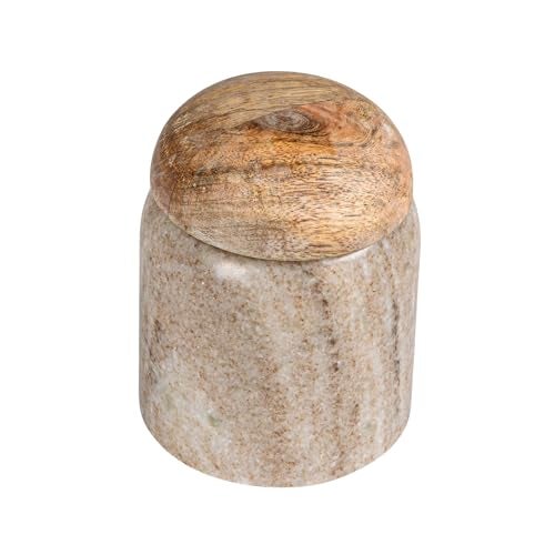 Creative Co-Op Modern Marble Canister with Wood Lid, Natural - Image 1