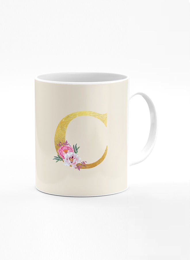 Stylizedd Stylizedd Designer Printed Coffee Mug 11oz Ceramic Personalised Gift Mugs Cup -Custom Monogram Initial Letter Floral Pattern Alphabet - C ( Albescent White )  - Image 1