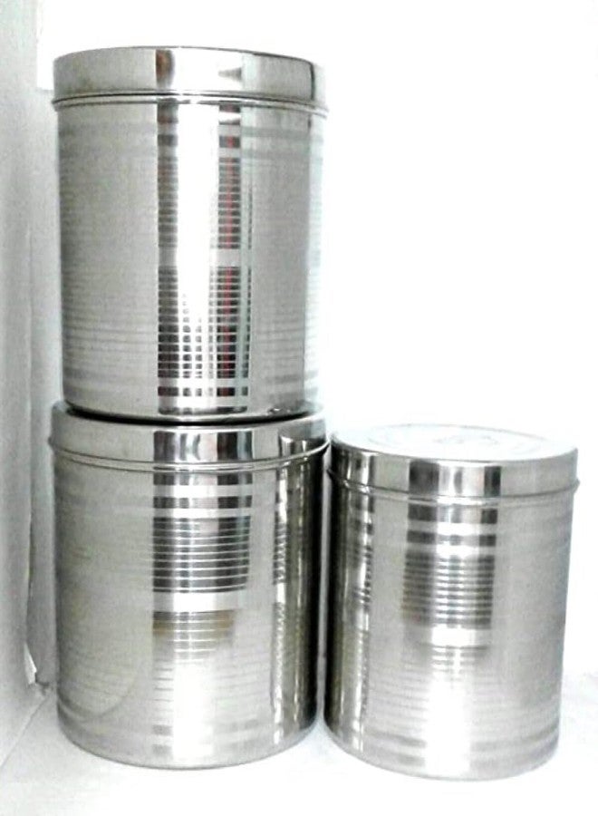 liolis Stainless Steel Container/Dibba Set | Steel Dabba 8 Kg To 10 Kg - 3 Pcs, Silver - Image 2