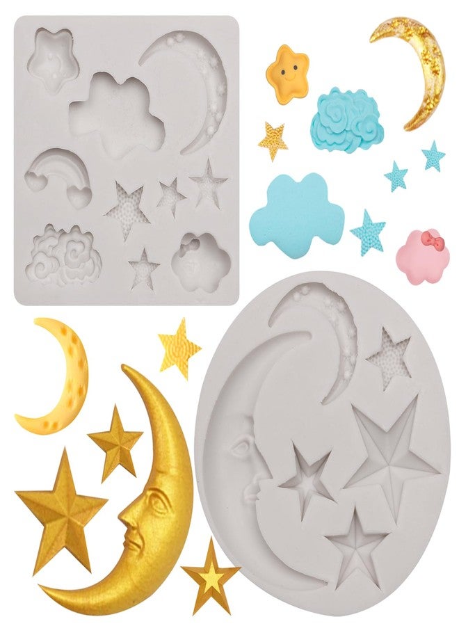 Caregene Moon Stars Silicone Mold Set, Clouds Shaped Moon Star Chocolate Molds for Fondant Candy Baking Sugar - Image 1