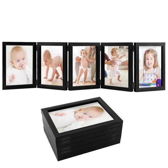 BIGGUN 5X7IN 5 FOLDING ACCORDION PICTURE FRAME FOLDABLE HINGED COLLAGE PHOTO FRAMES FOR TABLETOP DISPLAY MULTIPLE FAMILY PICTURES BIRTHDAY FATHERS DAY GIFTS BLACK