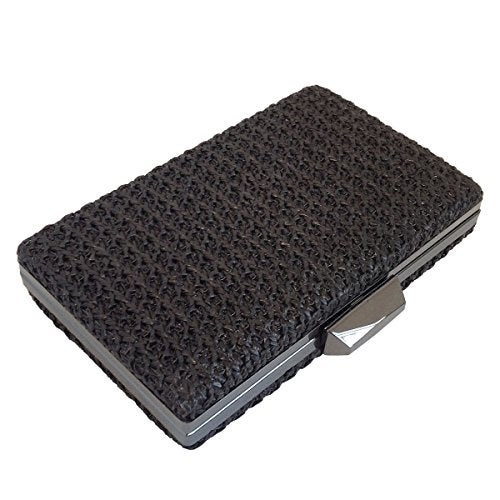 JNB Natural Straw Box Clutch, Black - Image 3