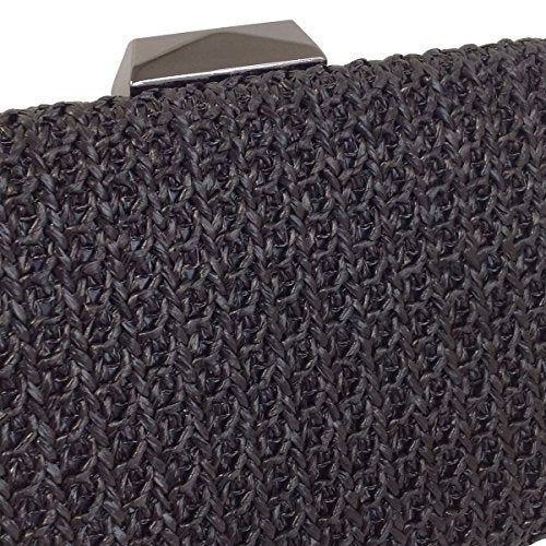 JNB Natural Straw Box Clutch, Black - Image 5
