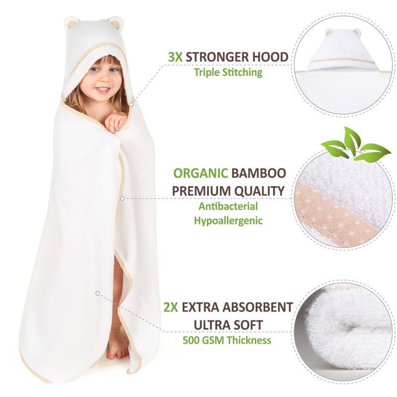 Warm Cuddles Premium Toddler Towels with Hood - Extra Soft Rayon from Bamboo Toddler Bath Towel (White) - Image 2