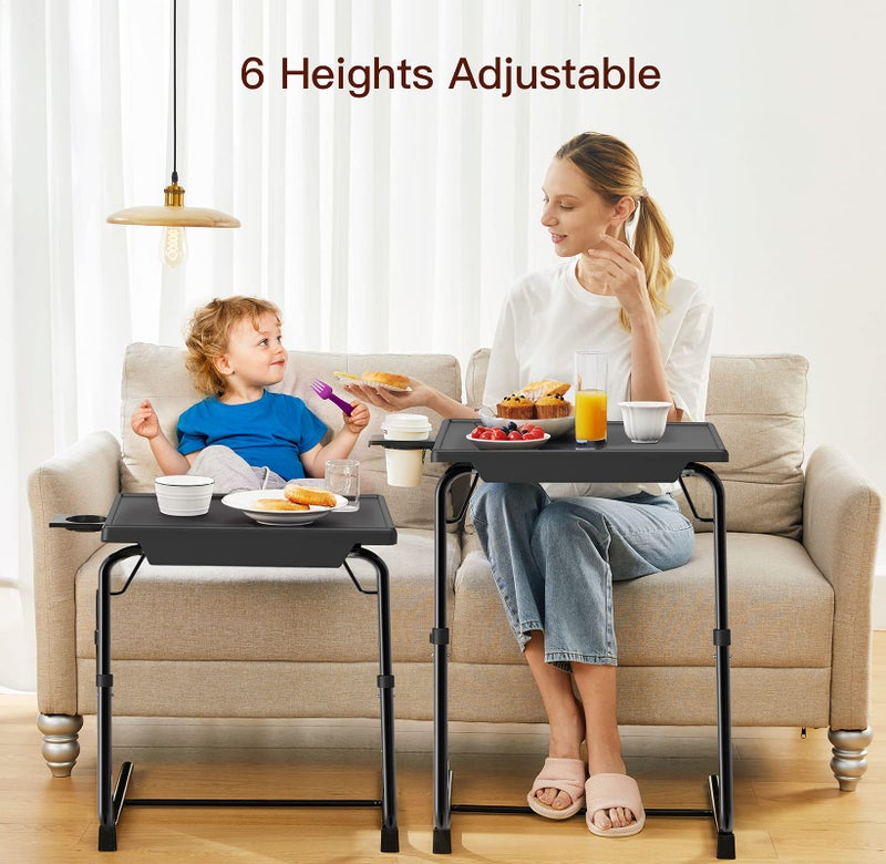 HUANUO Adjustable TV Tray Set of 2 - TV Dinner Tray on Bed & Sofa, Comfortable TV Tray Table with 6 Height & 3 Tilt Angle Adjustments (2 Pack) - Image 2