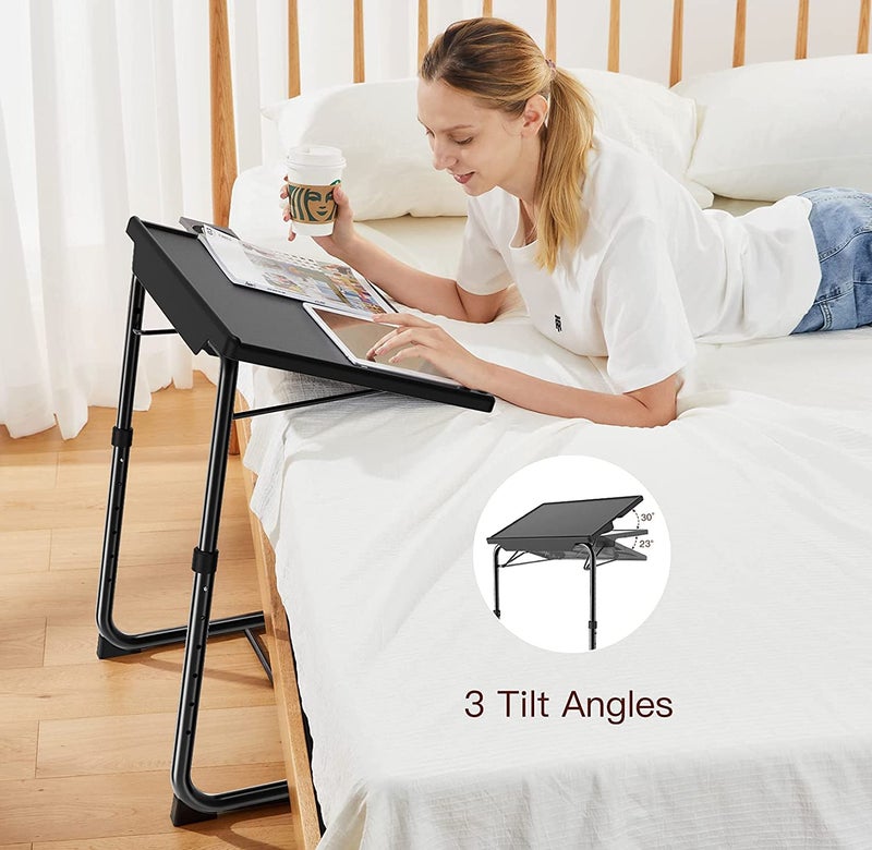 HUANUO Adjustable TV Tray Set of 2 - TV Dinner Tray on Bed & Sofa, Comfortable TV Tray Table with 6 Height & 3 Tilt Angle Adjustments (2 Pack) - Image 3