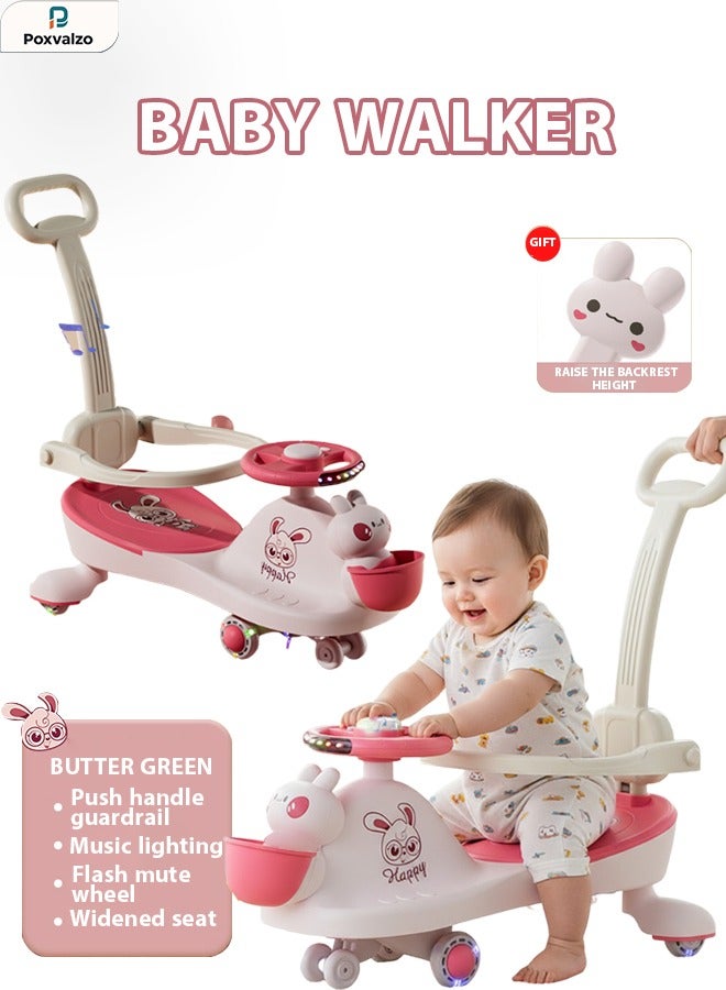 Poxvalzor Ride On Toys,Can sit on anti rollover baby toy, slide bike, swing bike,Children's Swing Car With Music And Lighting Children's Toys Raise The Backrest Height Push Handle With Guardrail Anti Rollover Suitable For Children Aged 1-6 Boys And Girls - Image 1