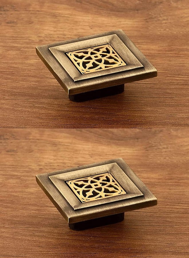 Indeed Antique Brass Square Shape Pull Handle Knobs Set (KNOBS-2035) - Pack of 2 - Image 1