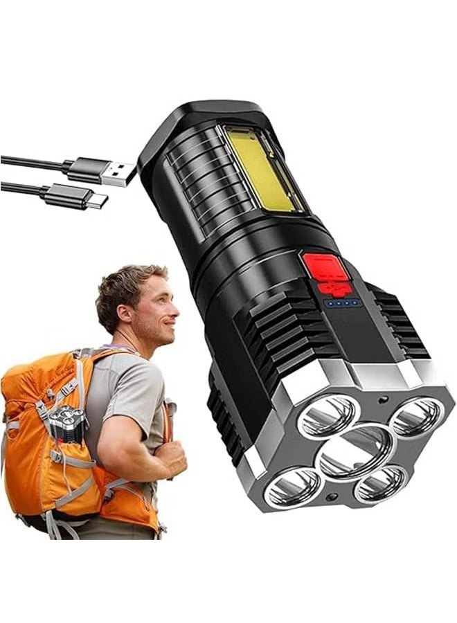 Rechargeable LED Flashlight with Side Light 3 Modes 800mah Battery Ipx4 Waterproof Portable for Outdoor Camping Hiking and Emergency Use  - Image 1