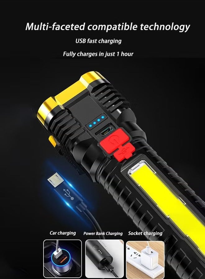 Rechargeable LED Flashlight with Side Light 3 Modes 800mah Battery Ipx4 Waterproof Portable for Outdoor Camping Hiking and Emergency Use  - Image 3