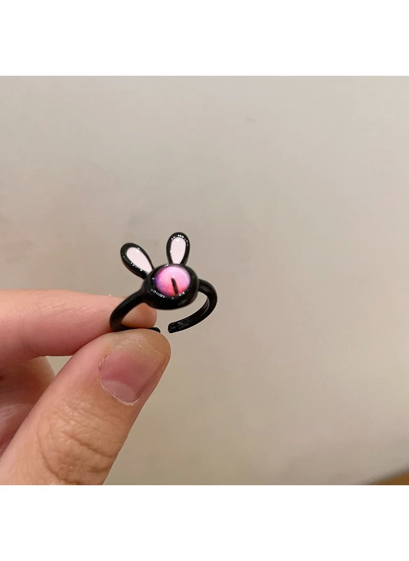 Generic - Cute Weird Ring Women Finger Small Design Sensation Open Adjustable Ring Alloy Black Dots Style Cartoon Geometry Electroplated Bunny (open) - Image 1