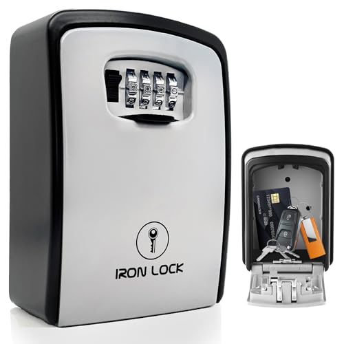 Iron Lock® Key Lock Box XXL Wall Mount for Keys 4 Digit Combination with Resettable Code with A B Switch Extra Large lockbox Indoor Outdoor Waterproof Big Key Lock Box House Spare Keys (XXL, Grey) - Image 1
