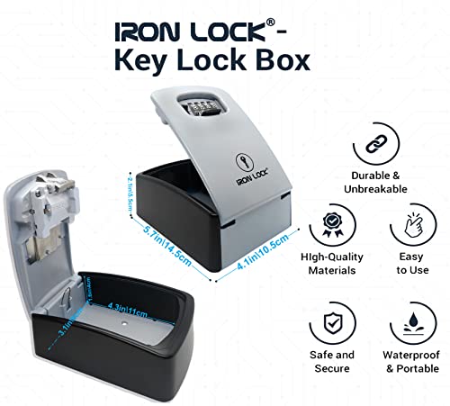 Iron Lock® Key Lock Box XXL Wall Mount for Keys 4 Digit Combination with Resettable Code with A B Switch Extra Large lockbox Indoor Outdoor Waterproof Big Key Lock Box House Spare Keys (XXL, Grey) - Image 4