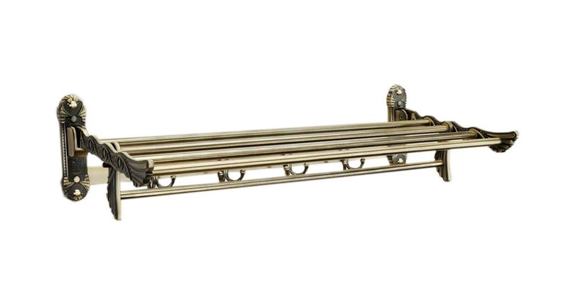 FORTUNE Antique Aluminum Folding Towel Rack for Bathroom, Folding Towel Stand, Hanger, Bathroom Accessories for Homes, Hotels- Brass Finish (2 Feet) - Image 2