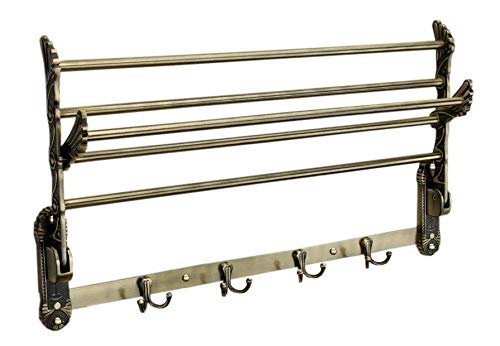 FORTUNE Antique Aluminum Folding Towel Rack for Bathroom, Folding Towel Stand, Hanger, Bathroom Accessories for Homes, Hotels- Brass Finish (2 Feet) - Image 4