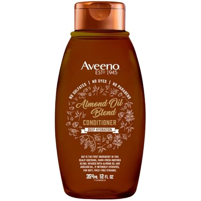 Aveeno بلسم زيت اللوز خالي من الكبريتات مع زيت الأفوكادو لترطيب مكثف، بلسم مرطب عميق للشعر الكثيف، المجعد، المتجعد أو الخشن، خالي من البارابين والأصباغ، 12 أونصة سائلة - Image 1