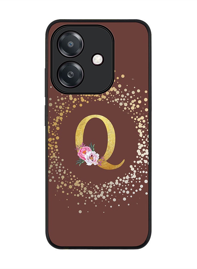 Stylizedd For Oppo A5i Case,Slim fit Camera Protection, Shockproof Thin Phone cover  - Custom Monogram Floral - Q  (Brown )