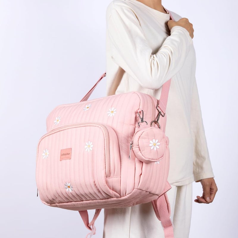 GOBABYMART Diaper Bag Backpack, Medium Maternity baby bag & Changing Pad, Diaper Bag Tote, Insulated Pockets, Hospital Bag (Medium - Pink Flowers) - Image 2