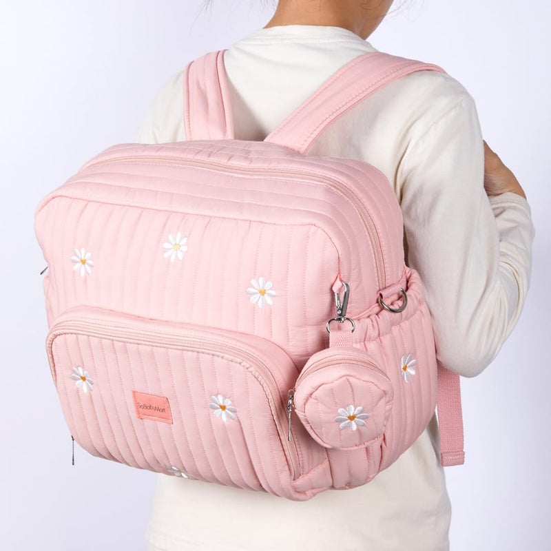GOBABYMART Diaper Bag Backpack, Medium Maternity baby bag & Changing Pad, Diaper Bag Tote, Insulated Pockets, Hospital Bag (Medium - Pink Flowers) - Image 5
