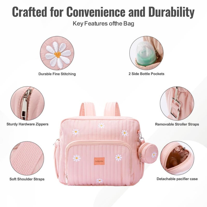 GOBABYMART Diaper Bag Backpack, Medium Maternity baby bag & Changing Pad, Diaper Bag Tote, Insulated Pockets, Hospital Bag (Medium - Pink Flowers) - Image 3