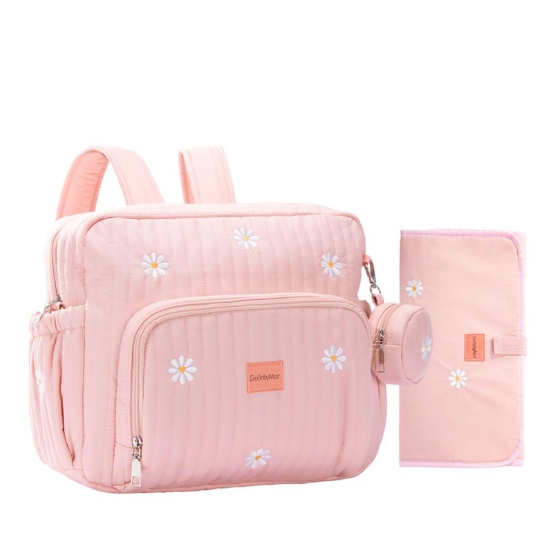 GOBABYMART Diaper Bag Backpack, Medium Maternity baby bag & Changing Pad, Diaper Bag Tote, Insulated Pockets, Hospital Bag (Medium - Pink Flowers) - Image 1