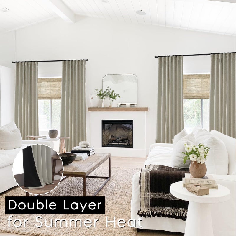PANELSBURG Heavy Duty Insulated Thermal Curtains for Winter Thick Linen Blackout Curtains for Bedroom Living Room 2 Panels Set 84 Inch Length Long Light Grey/Greige Gray - Image 2