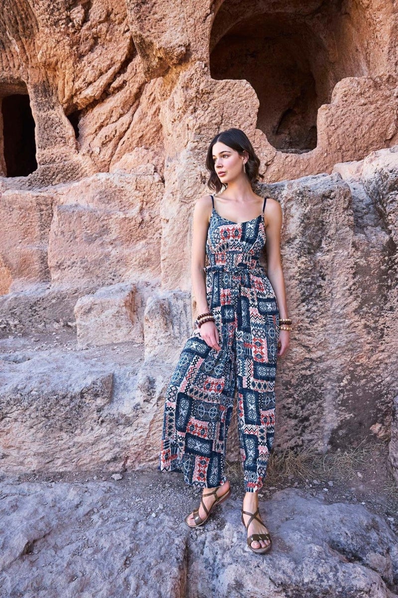 Monamise Women's Ethnic Patterned Jumpsuit 