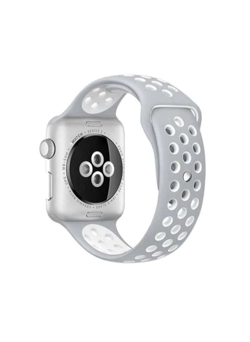 Generic - Apple Watch band Compatible with 42mm(Series 10)/41mm/40mm/38mm Nike Apple Watch Strap for All Series Grey/White - Image 1