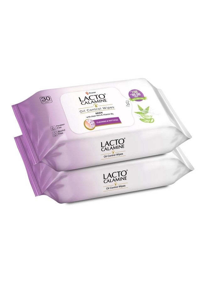 Lacto Calamine Oil Control Face Wipes | 30 N Each- Pack Of 2 | Wet Wipes For Face With Neem, Aloe Vera & Niacinamide | Makeup Remover Wipes | Hydrating, Refreshing, Soothing | Pararben & Alcohol Free - Image 1