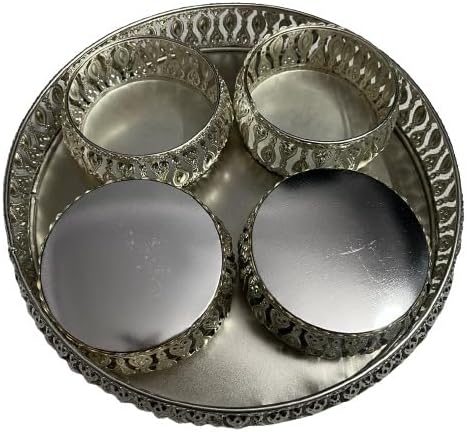 Multipurpose Dry Fruit Jar Storage Container Bowl  Set of 4 bowls with Tray  Capacity  100 gms each  Construction Type  Floral in German Silver  - Image 2