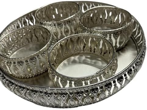 Multipurpose Dry Fruit Jar Storage Container Bowl  Set of 4 bowls with Tray  Capacity  100 gms each  Construction Type  Floral in German Silver  - Image 1