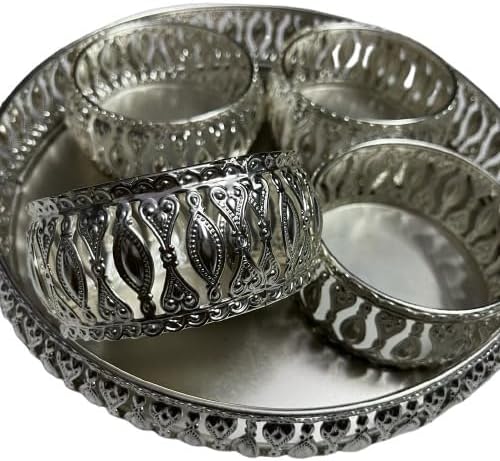 Multipurpose Dry Fruit Jar Storage Container Bowl  Set of 4 bowls with Tray  Capacity  100 gms each  Construction Type  Floral in German Silver  - Image 3