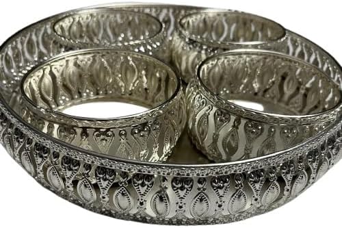 Multipurpose Dry Fruit Jar Storage Container Bowl  Set of 4 bowls with Tray  Capacity  100 gms each  Construction Type  Floral in German Silver  - Image 4