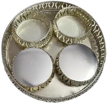 Multipurpose Dry Fruit Jar Storage Container Bowl  Set of 4 bowls with Tray  Capacity  100 gms each  Construction Type  Floral in German Silver  - Image 5