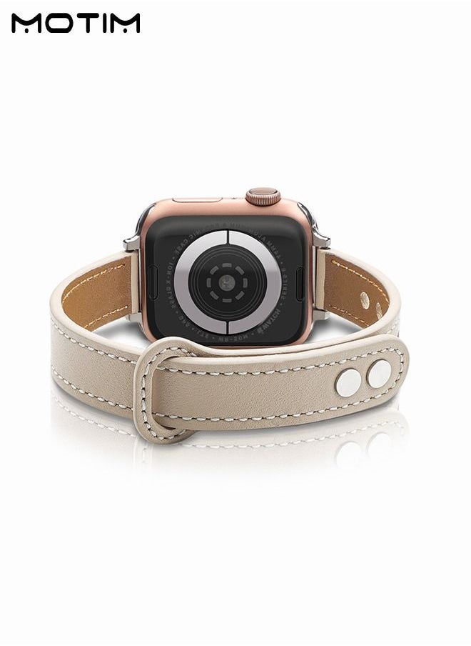 Motim - Slim Leather Apple Watch Band, 38mm/40mm/41mm, Genuine Leather Wristband, Thin Replacement Strap for iWatch Ultra 2 SE Series 10/9/8/7/6/5/4/3/2/1 - Image 1